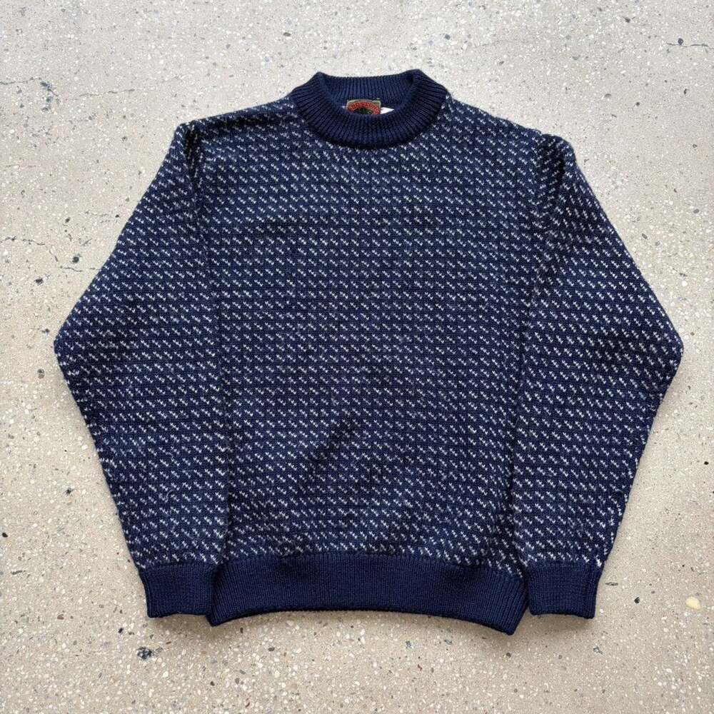 Vintage 80s Boston Traders Blue Birdseye Wool Sweater